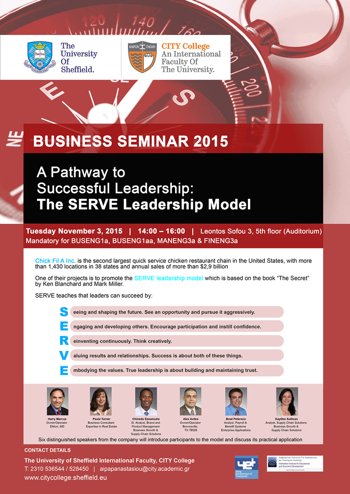 "Business Seminar: The SERVE Leadership Model" at The University of Sheffield International Faculty, CITY College