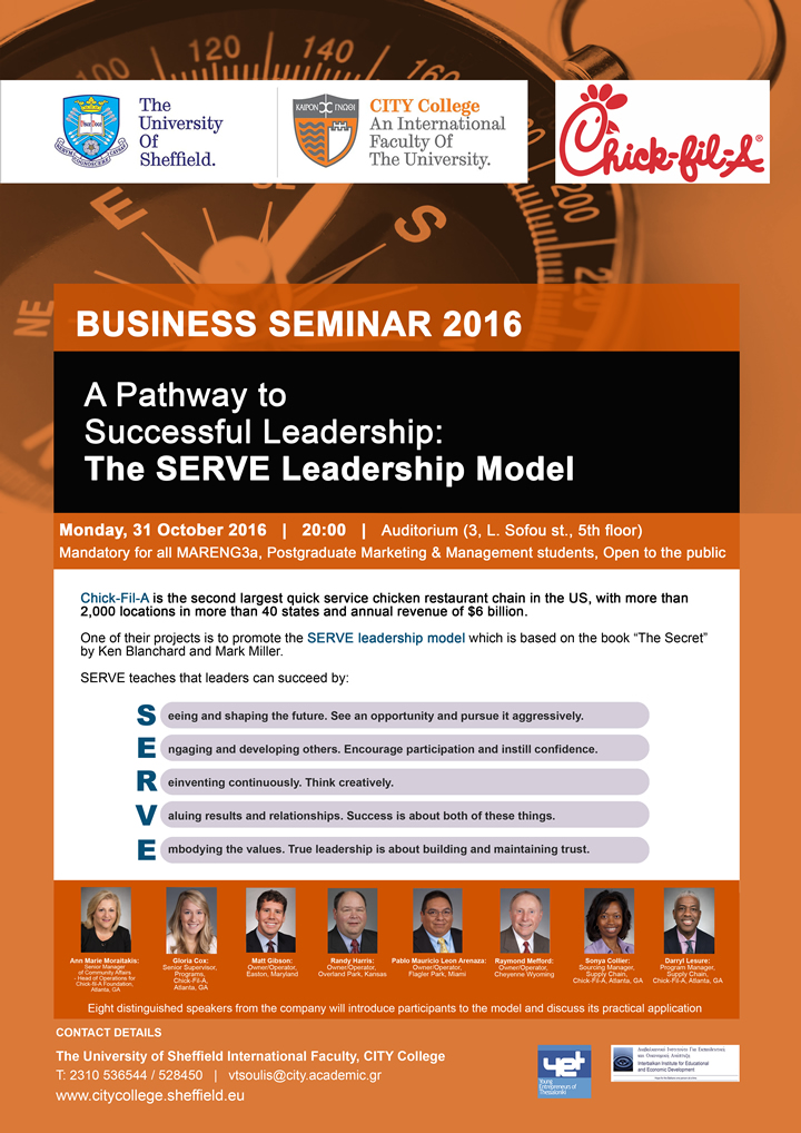 "Business Seminar: The SERVE Leadership Model" at The University of Sheffield International Faculty, CITY College